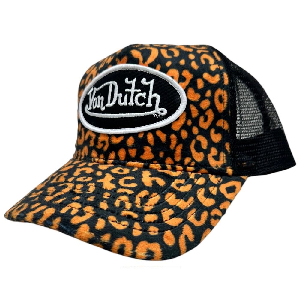 Von Dutch Leopard Print Trucker Hat - Orange/Black
